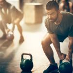 man lifting kettlebells